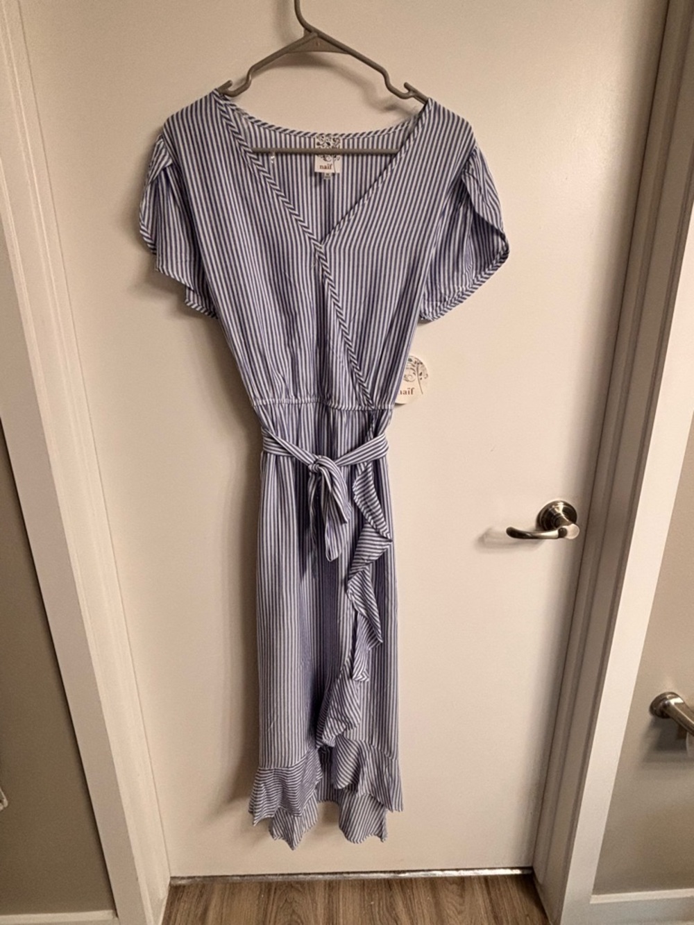 Naïf - Light Blue Striped Wrap Maxi Dress with Tie Waist